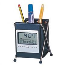 Leather pen holder clock